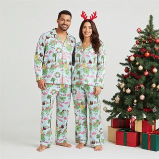 His Hers Turquoise Beach Christmas Pajamas, Tropical Christmas Pajama Set Women's Pajama Sets Berry Jane