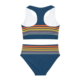 Girls Retro Two Piece Swimsuit 70s Vintage Stripes Girls Swimwear Berry Jane