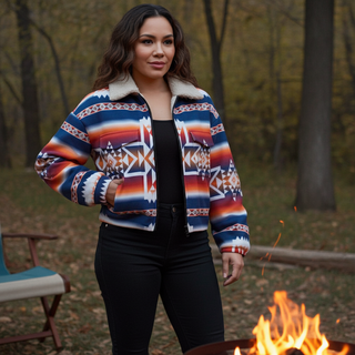 Women’s Southwestern Sherpa-Lined Cropped Jacket – Zip-Up Women's Jackets Berry Jane™