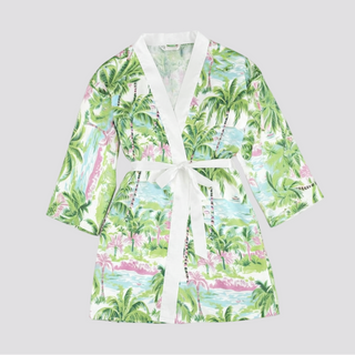 Women's Beach Tropical Satin Robe, Destination Wedding, Matching Bridesmaids Robes Berry Jane