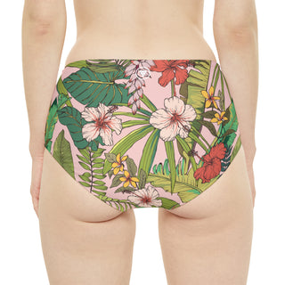 High-Waist Bikini Bottom, Vintage Tropical Floral Swimsuit Bottoms Berry Jane