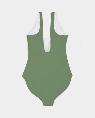 70s Vintage Stripe Women's One-Piece Swimsuit, Retro Green Stripes one piece swimsuit Berry Jane™