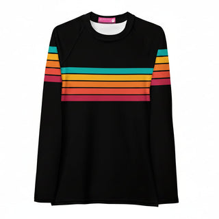 Berry Jane Women's retro 70s 80s Stripe Long Sleeve Crew Rashguard, Rash vest