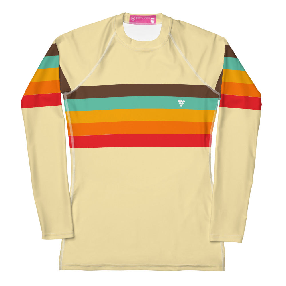 Berry Jane Womens Vintage 70s Stripe Rash Guard, UPF50+Yellow – Berry Jane™