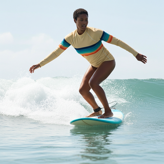 Womens UPF 50 Vintage 70s Stripe Rash Guard, Sunrise Stripes Rash Guards & Swim Shirts Berry Jane™