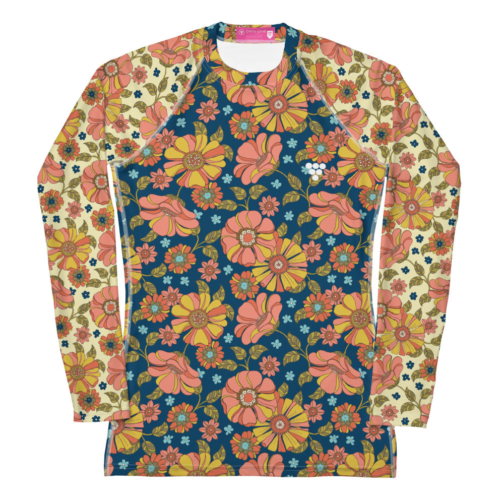 Jane Rash Guard Girl Women's Retro 70s Floral Rash Guard, UPF 50+ – Berry Jane™