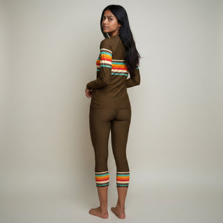 Women’s 70s Retro Brown Stripe Rash Guard – Long Sleeve Swim Shirt, UPF50+ Rash Guards & Swim Shirts Berry Jane™