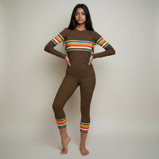 Women’s 70s Retro Brown Stripe Rash Guard – Long Sleeve Swim Shirt, UPF50+ Rash Guards & Swim Shirts Berry Jane™