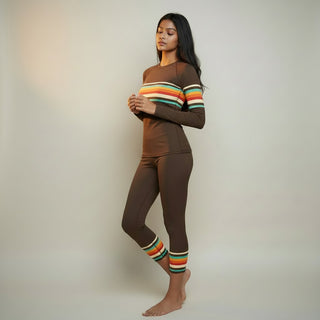 Women’s 70s Retro Brown Stripe Rash Guard – Long Sleeve Swim Shirt, UPF50+ Rash Guards & Swim Shirts Berry Jane™