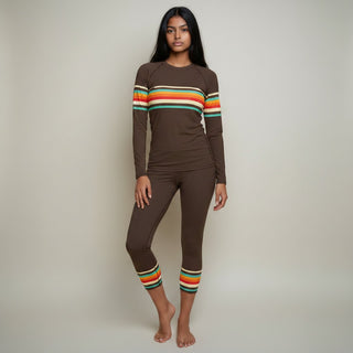 Women’s 70s Retro Brown Stripe Rash Guard – Long Sleeve Swim Shirt, UPF50+ Rash Guards & Swim Shirts Berry Jane™