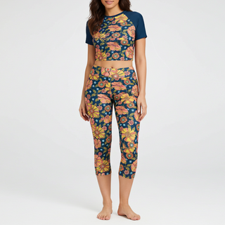 UPF 50+ Women's Surf, Swim, Surf Paddleboard Capri Pant 70s Retro Floral Swim leggings Berry Jane™