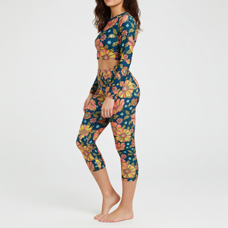 UPF 50+ Women's Surf, Swim, Surf Paddleboard Capri Pant 70s Retro Floral Swim leggings Berry Jane™