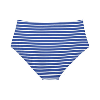 High-Waist Bikini Bottom, Nautical Blue Beach Stripe Swimsuit Bottoms Berry Jane