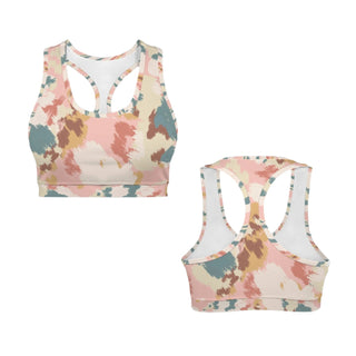 Medium Impact Racerback Sports Bra, Peach Abstract Camo Sports Bras Berry Jane™