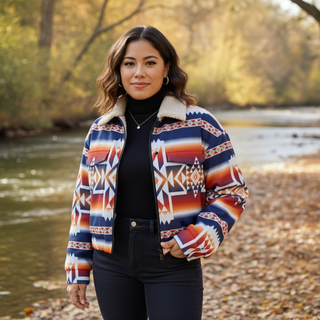 Women’s Southwestern Sherpa-Lined Cropped Jacket – Zip-Up Women's Jackets Berry Jane™