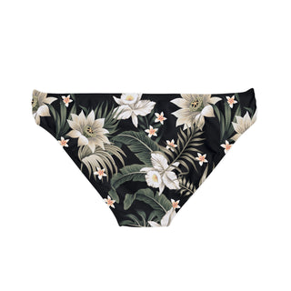 Women's Floral Side Ties String Bikini Bottom, Black Hawaiian Lily Swimsuit Tops Berry Jane