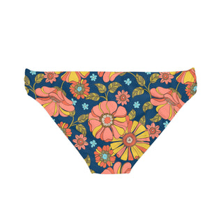 70s Retro Floral Print Low Rise Bikini Bottoms, Side Ties Swimsuit Bottoms Berry Jane