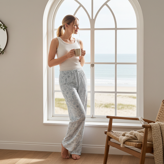 Women's Sea Shells Wide Leg Pajama Lounge Pants, Grey Womens Pajama Pants Berry Jane