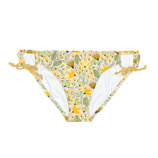 Women's Yellow 60s Mod Floral Tie Side Tie Bikini Bottom Swimsuit Bottoms Berry Jane