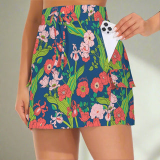 Women's Casual Active Skort, Golf Bright Floral Print - Seychelles Vivid Skorts Berry Jane™