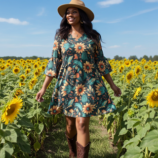 Women's Western Boho A-Line Ruffle Sleeve Mini Dress Dresses Berry Jane