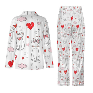 Women's Valentines Pajamas Set, Cat Lovers Women's Pajama Sets Berry Jane