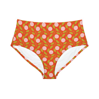 Mid High Waist Bikini Bottom, 70s Mod Bohemian Floral Swimsuit Bottoms Berry Jane