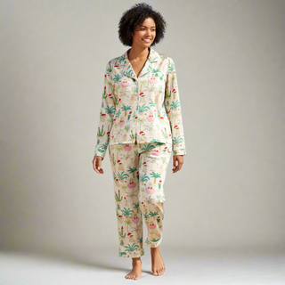 Women's Satin Hawaiian Christmas Pajama Set, Beach PJs Mele Kalikimaka Pajama Sets Berry Jane