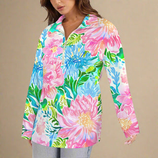 Women's UPF 50+ Long Sleeve Golf Active Tennis Shirt, Preppy Floral Activewear Tops Berry Jane™