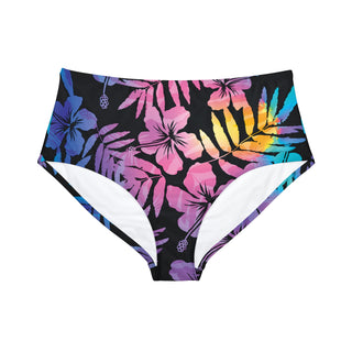 Mid-Waist Bikini Bottoms, Hawiian Floral Hibiscus Swimsuit Bottoms Berry Jane