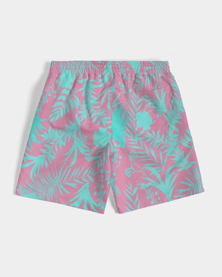 Men's Turquoise Tropical Floral Pink Swim Trunks, 7" Inseam Swim Trunks Berry Jane™