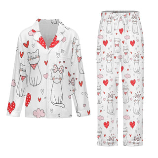 Women's Valentines Pajamas Set, Cat Lovers Women's Pajama Sets Berry Jane