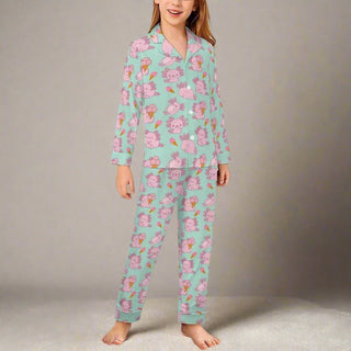 Kids Axolotl 2 Pc. Pajama Set, Sea Foam Green