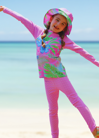 Girls (2T-7) UPF 50 Swim Leggings, Beach Bliss Pink Dot Kids Swim Leggings Berry Jane™