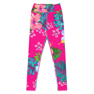 Women's Hot Pink Hawaiian Floral Swim Leggings, UPF50+ Swim leggings Berry Jane™