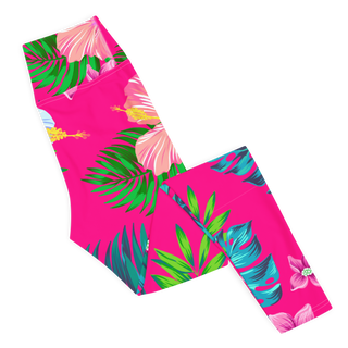 Women's Hot Pink Hawaiian Floral Swim Leggings, UPF50+ Swim leggings Berry Jane™