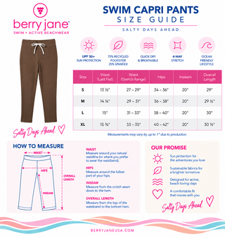 Women's Brown UPF50 Lined Swim Capri Leggings, Drawstring Inner Brief swim leggings Berry Jane