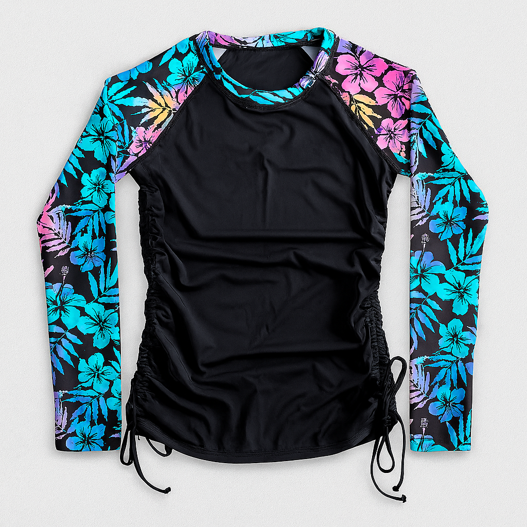 Women's Long Sleeve Rash Guard with Built-in Bralette, Floral Hawaiian ...