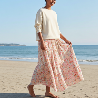 Women's Boho Maxi Skirt, Broomstick Skirt - Floral Women's Skirts Berry Jane