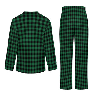 Women's Christmas Green Buffalo Check Pajama Set, Green Plaid Pajama Sets Berry Jane