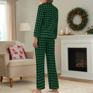 Women's Christmas Green Buffalo Check Pajama Set, Green Plaid Pajama Sets Berry Jane