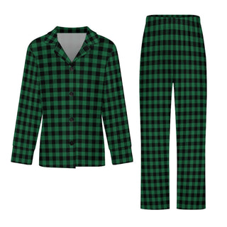 Women's Christmas Green Buffalo Check Pajama Set, Green Plaid Pajama Sets Berry Jane