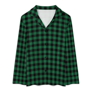 Women's Christmas Green Buffalo Check Pajama Set, Green Plaid Pajama Sets Berry Jane