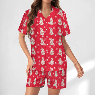 Women's Christmas Snack Cakes Pajamas, PJs Short Set, Red Pajama Sets Berry Jane