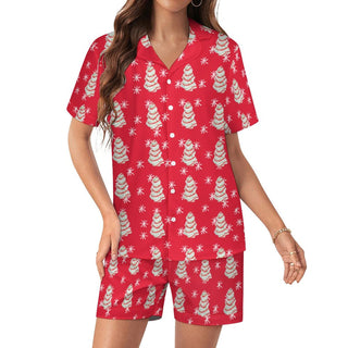 Women's Christmas Snack Cakes Pajamas, PJs Short Set, Red Pajama Sets Berry Jane