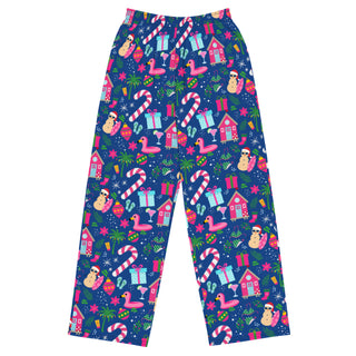 Couples matching christmas pajama pants, beach theme Hawaii island Christmas, Blue