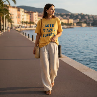 Côte d’Azur Société Garment-dyed T-Shirt, Gold - French Riviera Travel Tee T-Shirts Berry Jane™