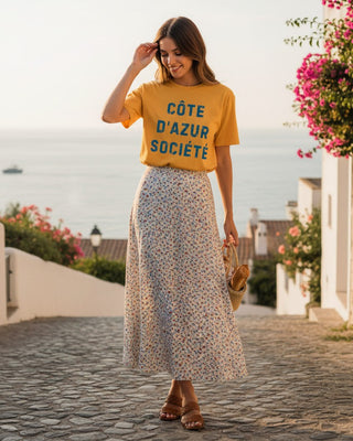 Côte d’Azur Société Garment-dyed T-Shirt, Gold - French Riviera Travel Tee T-Shirts Berry Jane™