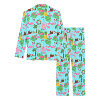 Beach Christmas Pajamas, Couples Matching Tropical Christmas Pajama Set (Blue) Pajama Sets Berry Jane