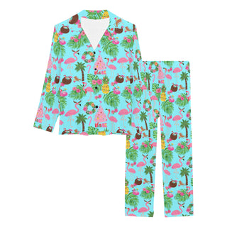 Beach Christmas Pajamas, Couples Matching Tropical Christmas Pajama Set (Blue) Pajama Sets Berry Jane